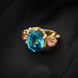 'Apotheose D'Hercule' 18ct Yellow Gold Blue Zircon, Tourmaline & Diamond Ring