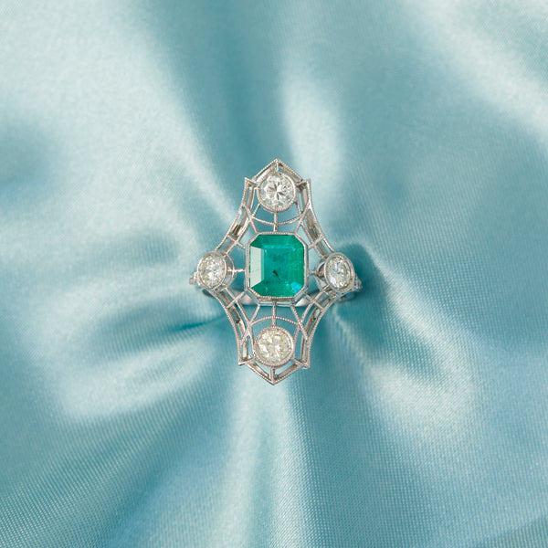 Emerald & Diamond Platinum Cocktail Ring