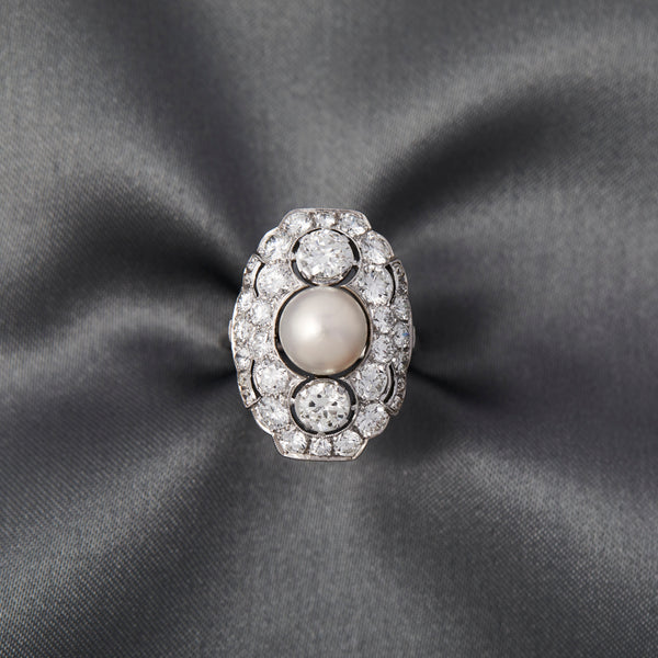 Art Deco Platinum Pearl & Diamond Ring