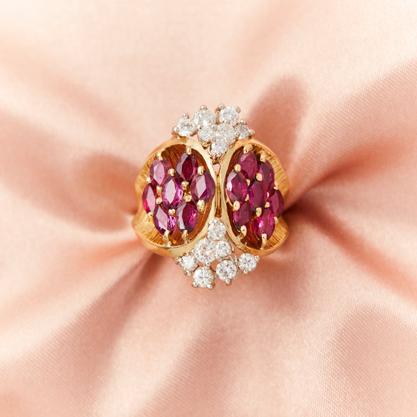 Vintage 1960's Ruby and Diamond Cocktail Ring