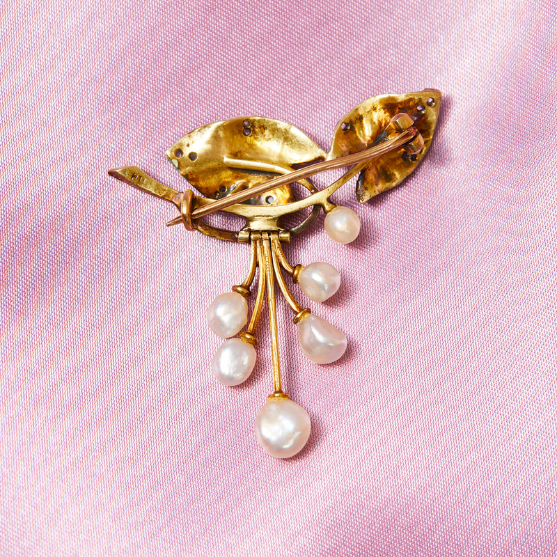 Art Nouveau Pearl and Enamelled Brooch