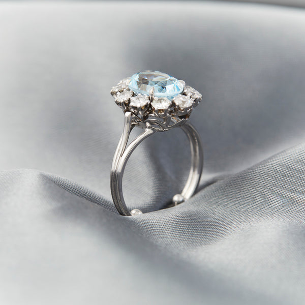 Vintage French Aquamarine and Diamond Ring