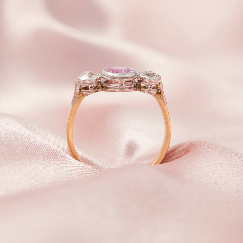 Art Deco Pink Sapphire and Diamond Ring