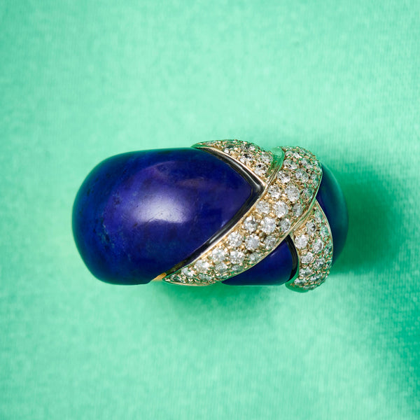 Fabulous 1980's Gold Diamond and Lapis Lazuli Cocktail Ring