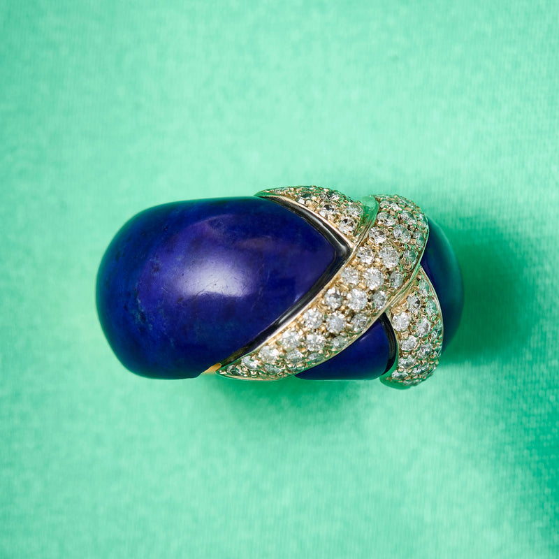 Fabulous 1980's Gold Diamond and Lapis Lazuli Cocktail Ring