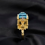 'La Gargouille Cathedral' 18ct Yellow Gold Blue Topaz & Amethyst Ring