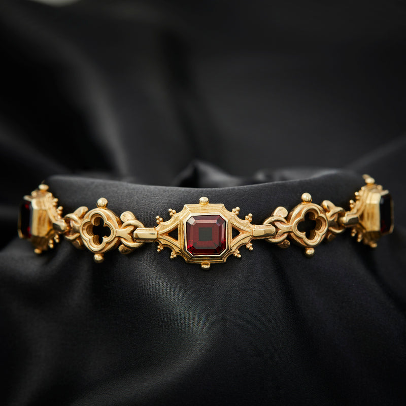 'Palazzo Ducale' 9ct Gold & Asscher Cut Garnet Gothic Inspired Bracelet