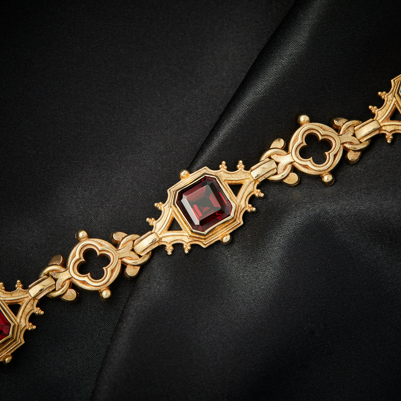 'Palazzo Ducale' 9ct Gold & Asscher Cut Garnet Gothic Inspired Bracelet