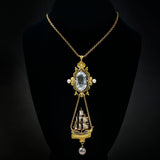 'Archimedes Mirror' 18ct Rose, White & Yellow Gold Aquamrine, Pearl & Diamond Pendant