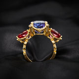 'Roses of Heliogobalus' 18ct Gold Tanzanite, Tourmaline & Diamond Ring