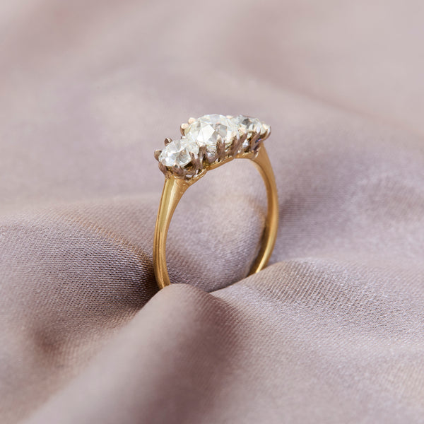 18ct Yellow Gold Old European Natural Diamond Trilogy Ring