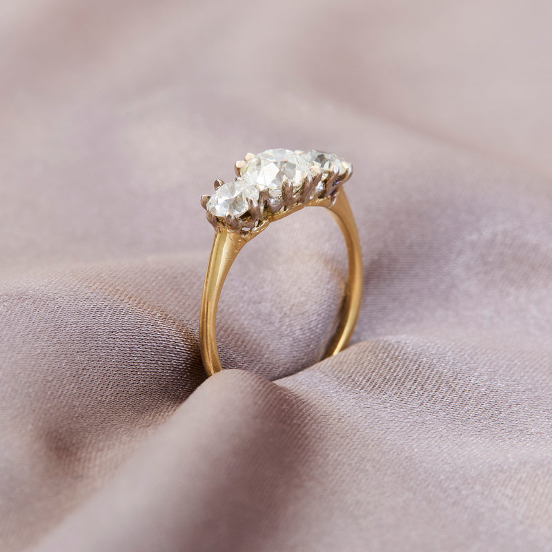 18ct Yellow Gold Old European Natural Diamond Trilogy Ring