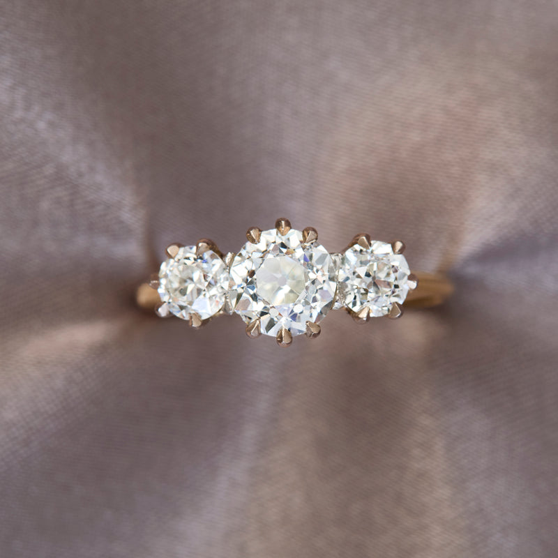18ct Yellow Gold Old European Natural Diamond Trilogy Ring