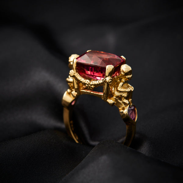 'Anteros' 9ct Yellow Gold & Rubellite Tourmaline & Sapphire Ring