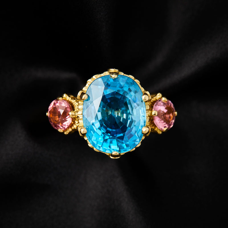 'Apotheose D'Hercule' 18ct Yellow Gold Blue Zircon, Tourmaline & Diamond Ring