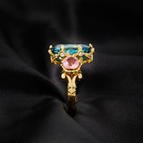 'Apotheose D'Hercule' 18ct Yellow Gold Blue Zircon, Tourmaline & Diamond Ring