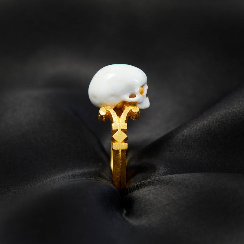 'Catacomb Saints' 24ct Gold Enamelled Skull Ring