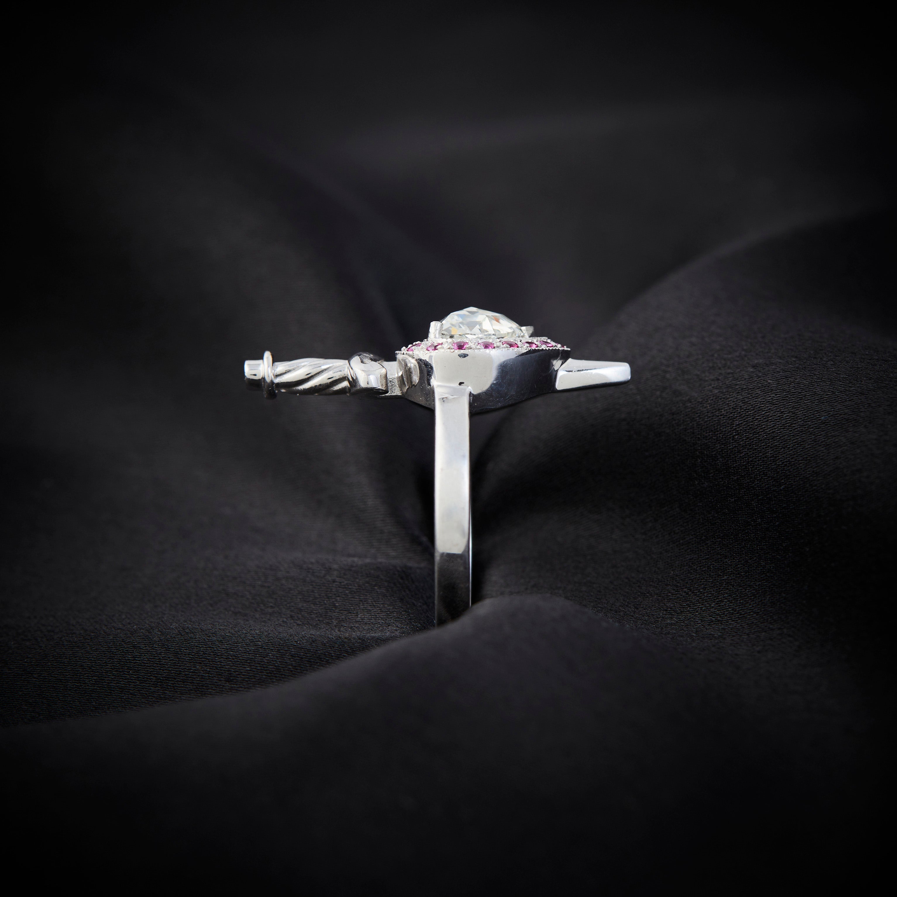 'Heart & Dagger' 18ct White Gold Diamond & Ruby Ring – frenchjewelbox