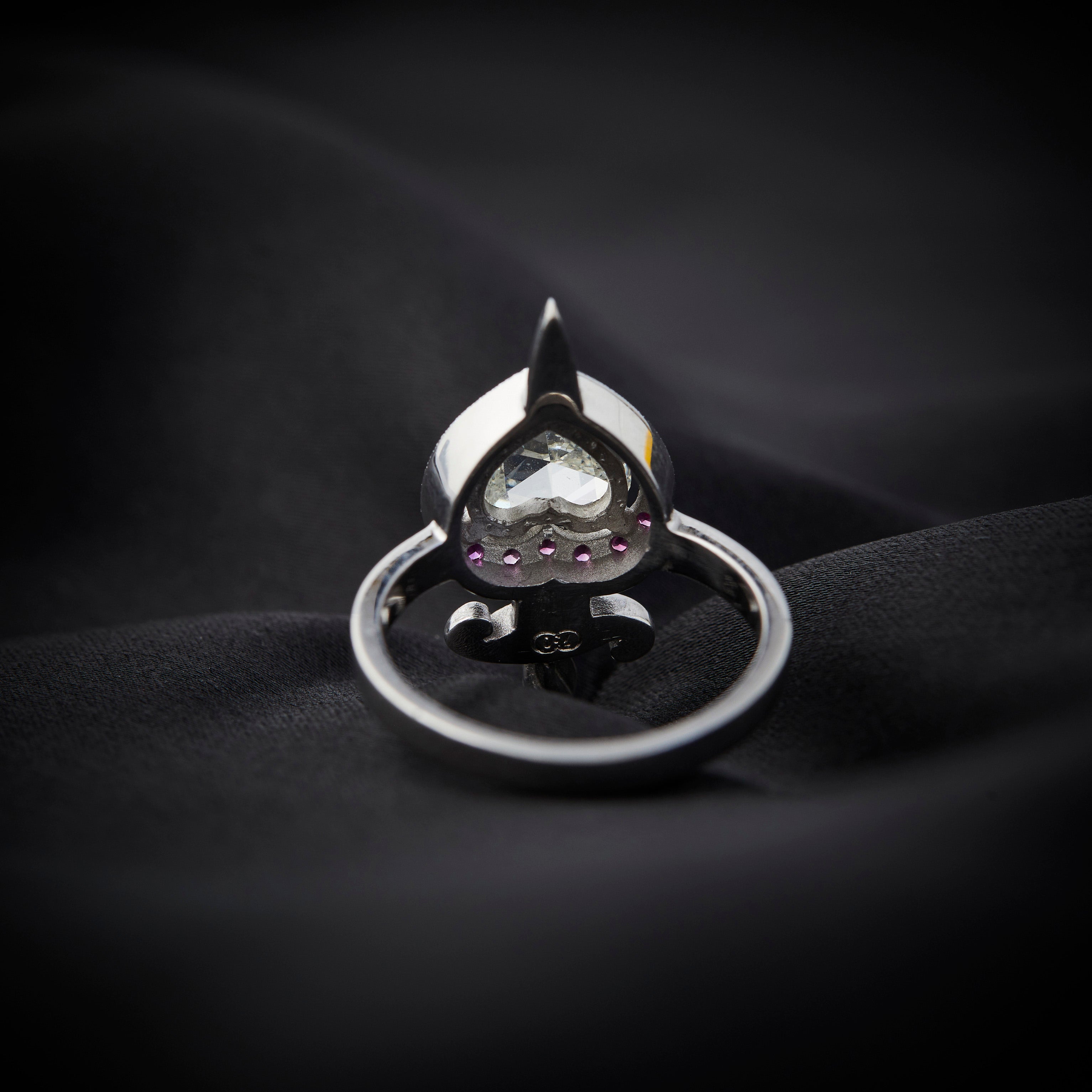 'Heart & Dagger' 18ct White Gold Diamond & Ruby Ring – frenchjewelbox