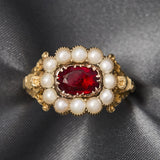 Early Victorian 18ct Yellow Gold Red Paste & Pearl Ring, Circa 1845