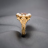 Early Victorian 18ct Yellow Gold Red Paste & Pearl Ring, Circa 1845