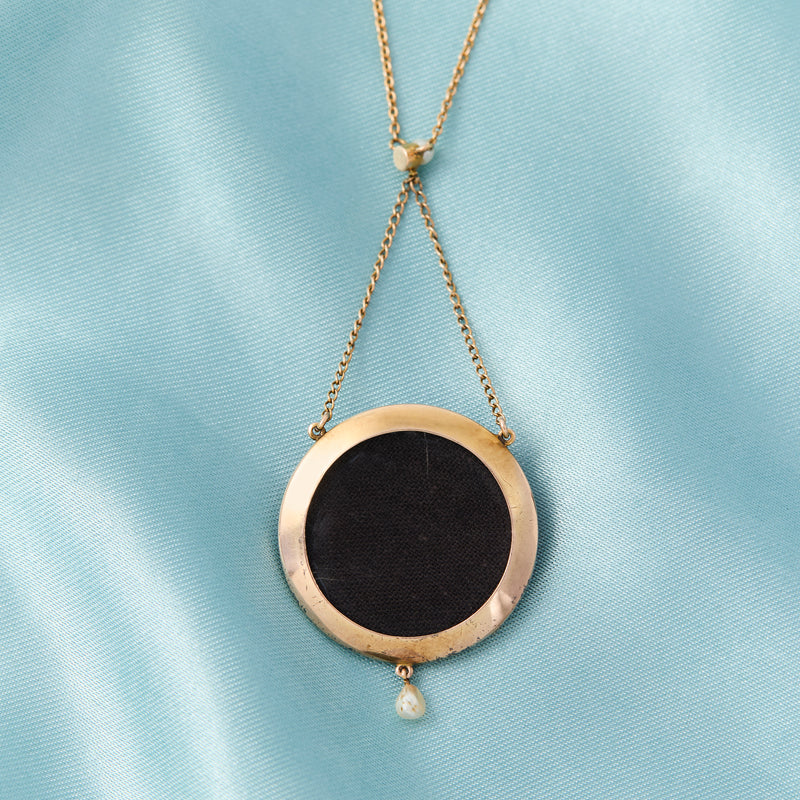 Edwardian 9ct Pink Enamel Guilloche & Pearl Pendant, Circa 1910