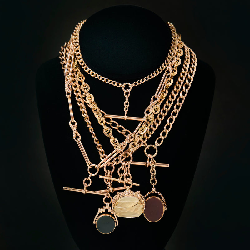 Antique Yellow & Rose Gold Fob Chains