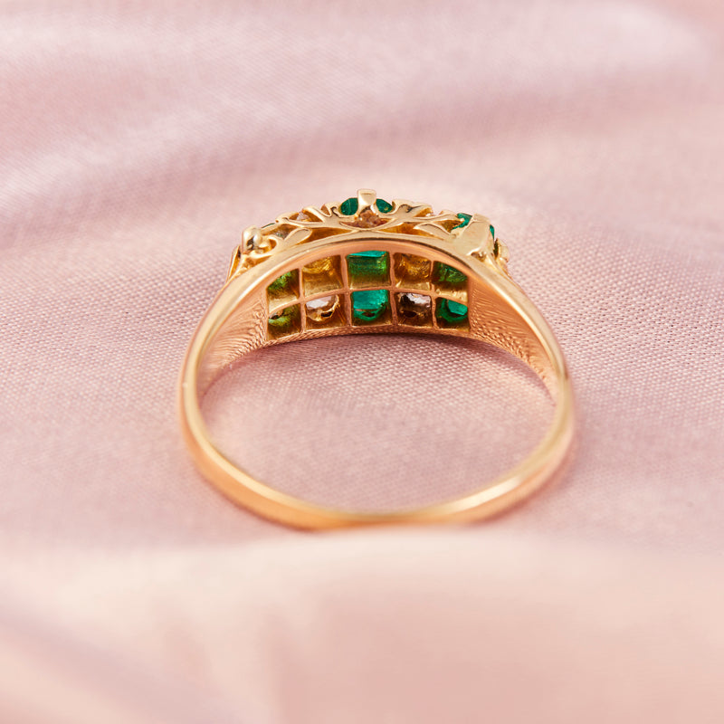 Victorian Emerald & Diamond Double Row Gold Ring
