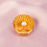 Antique Gold & Natural Pearl Cockle Shell Brooch