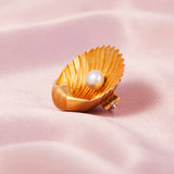 Antique Gold & Natural Pearl Cockle Shell Brooch