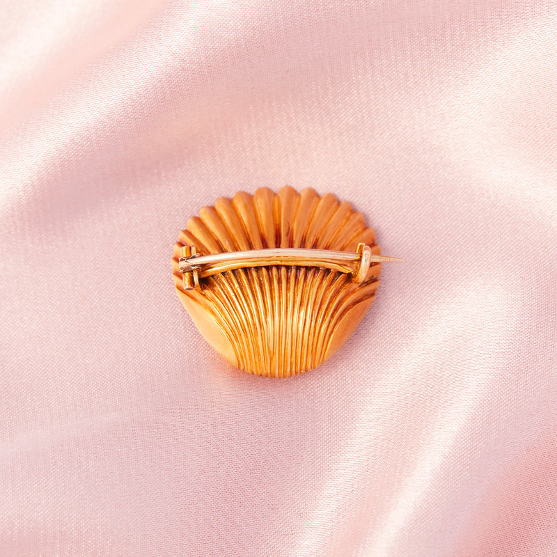 Antique Gold & Natural Pearl Cockle Shell Brooch