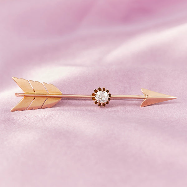 Edwardian 18ct Rose Gold & Diamond Arrow Brooch