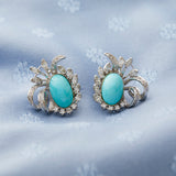Retro Turqoise & Diamond Gold Earrings Circa 1965