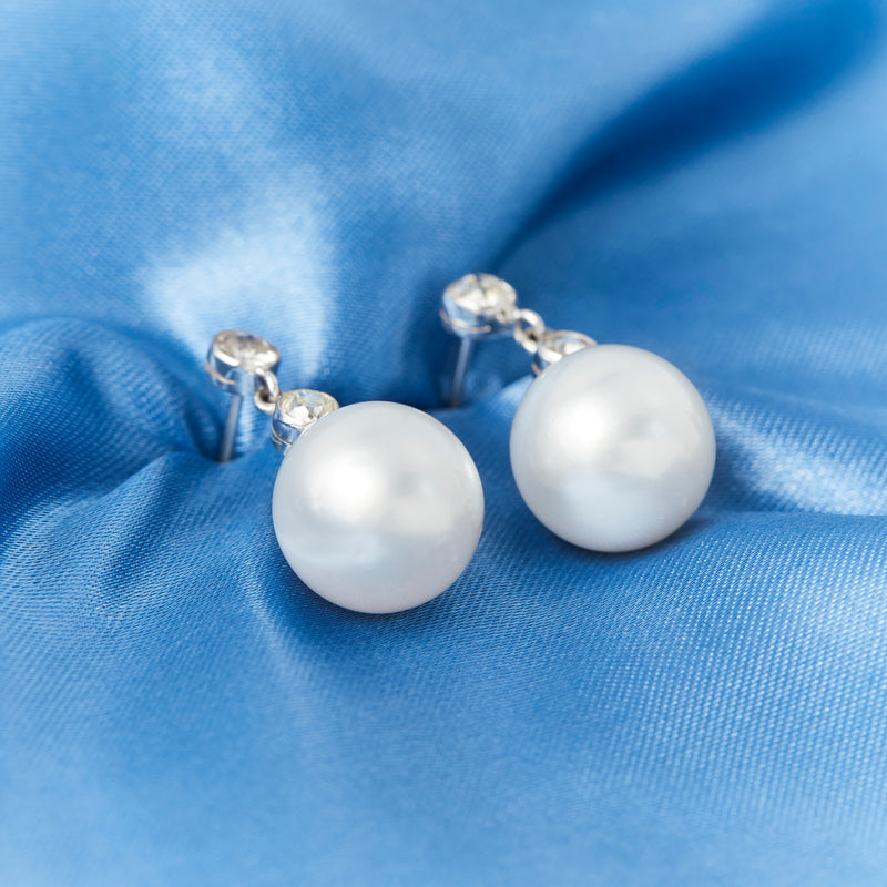 A Pair of South Sea Pearl & Diamond Earrings