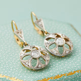 Edwardian 18ct Rose Window Drop Earrings