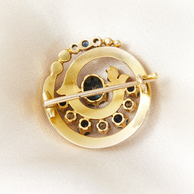 Antique Imperial Russian Gold Sapphire & Diamond Brooch