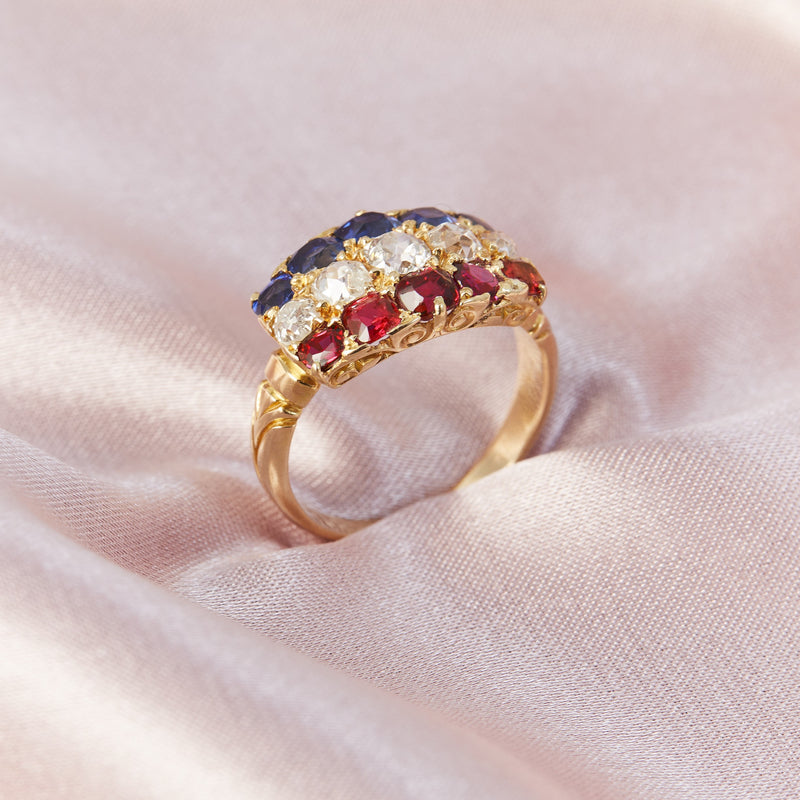 Victorian 18ct Yellow Gold Tricolour Stone Ring