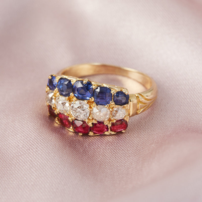 Victorian 18ct Yellow Gold Tricolour Stone Ring