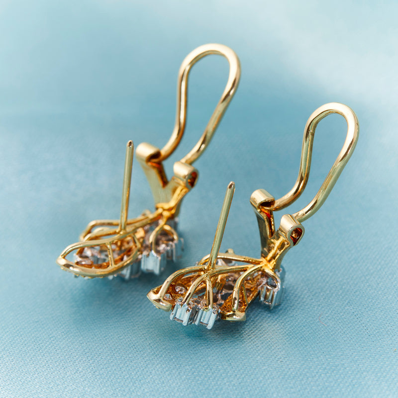 Vintage Yellow & White Gold Diamond Spray Earrings