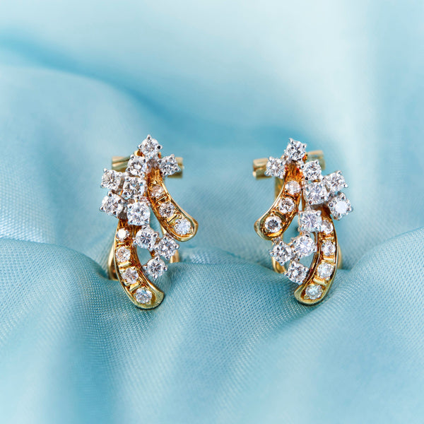 Vintage Yellow & White Gold Diamond Spray Earrings