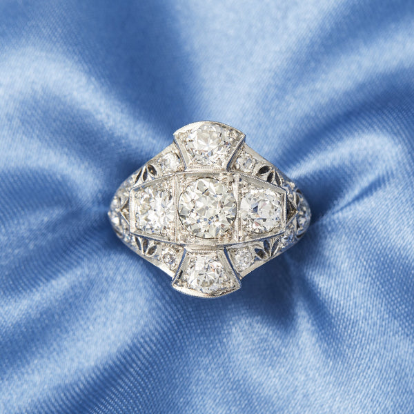 Edwardian Diamond Platinum Bombe Ring