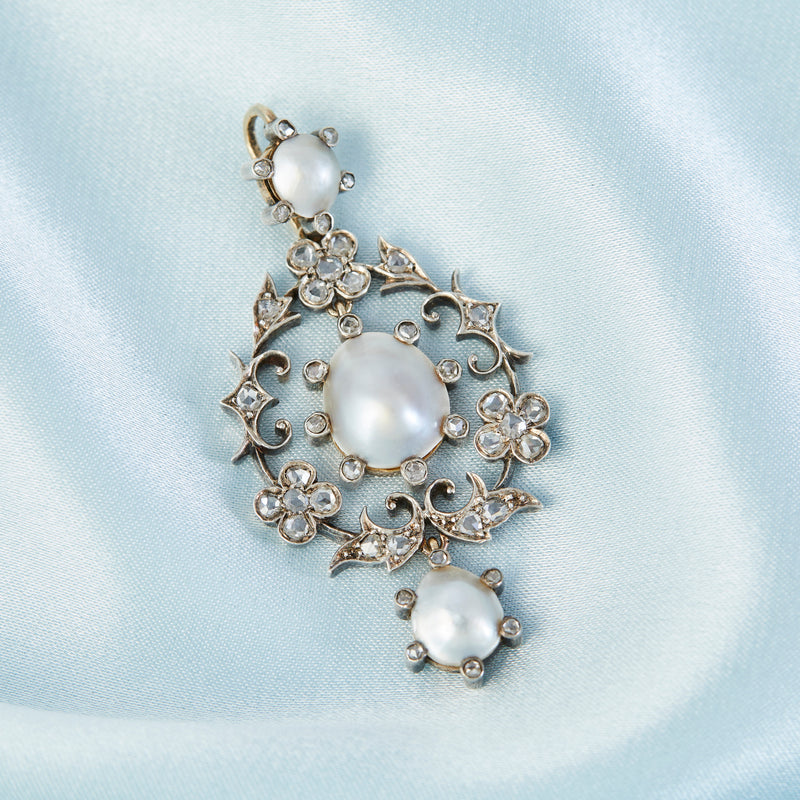 Victorian Blister Pearland Diamond Pendant