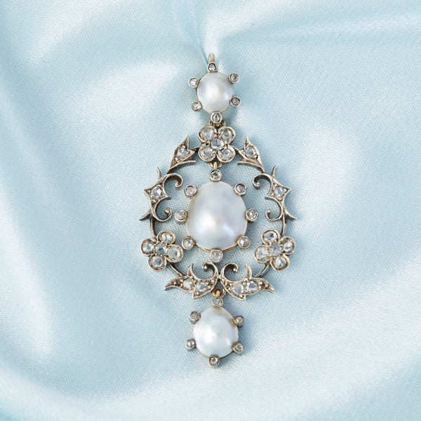 Victorian Blister Pearland Diamond Pendant