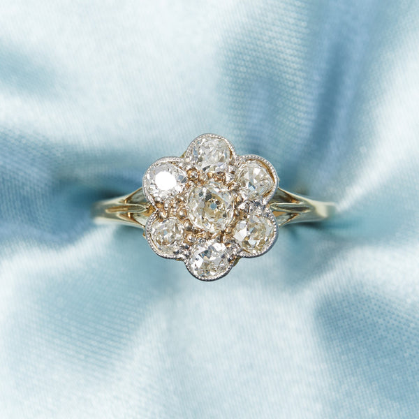 Antique Old Cut Diamond Daisy Cluster Ring C1900
