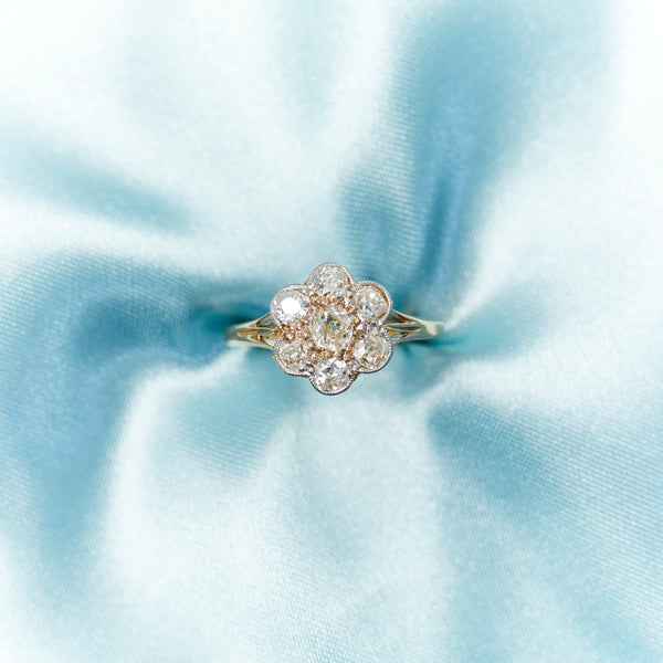 Antique Old Cut Diamond Daisy Cluster Ring C1900