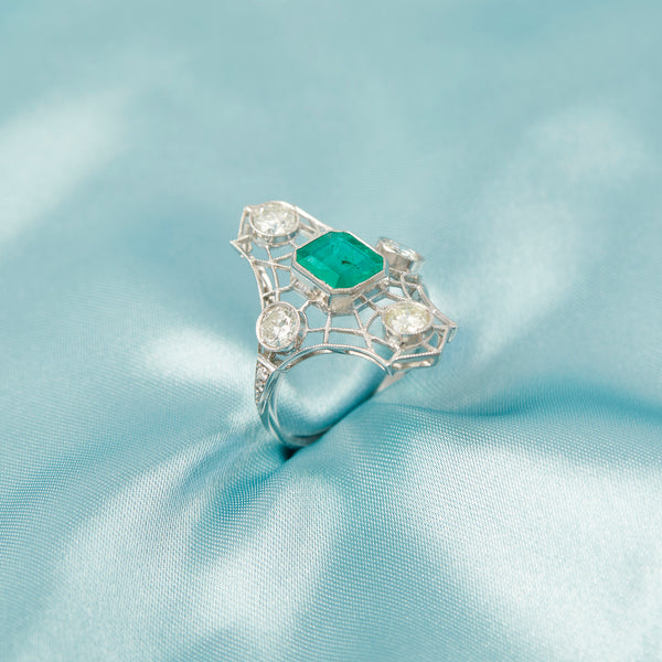 Emerald & Diamond Platinum Cocktail Ring