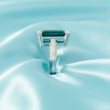 18ct White Gold Teal Coloured Tourmaline & Diamond Ring