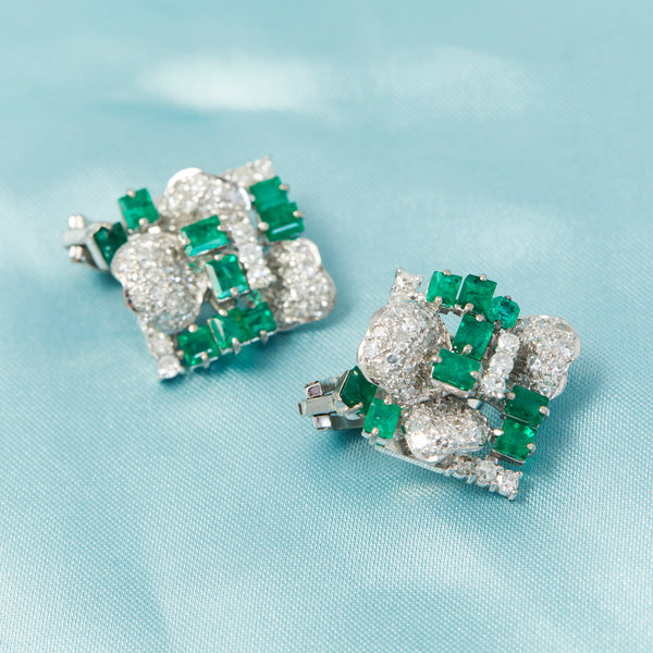 Vintage Emerald & Diamond Cocktail Earrings