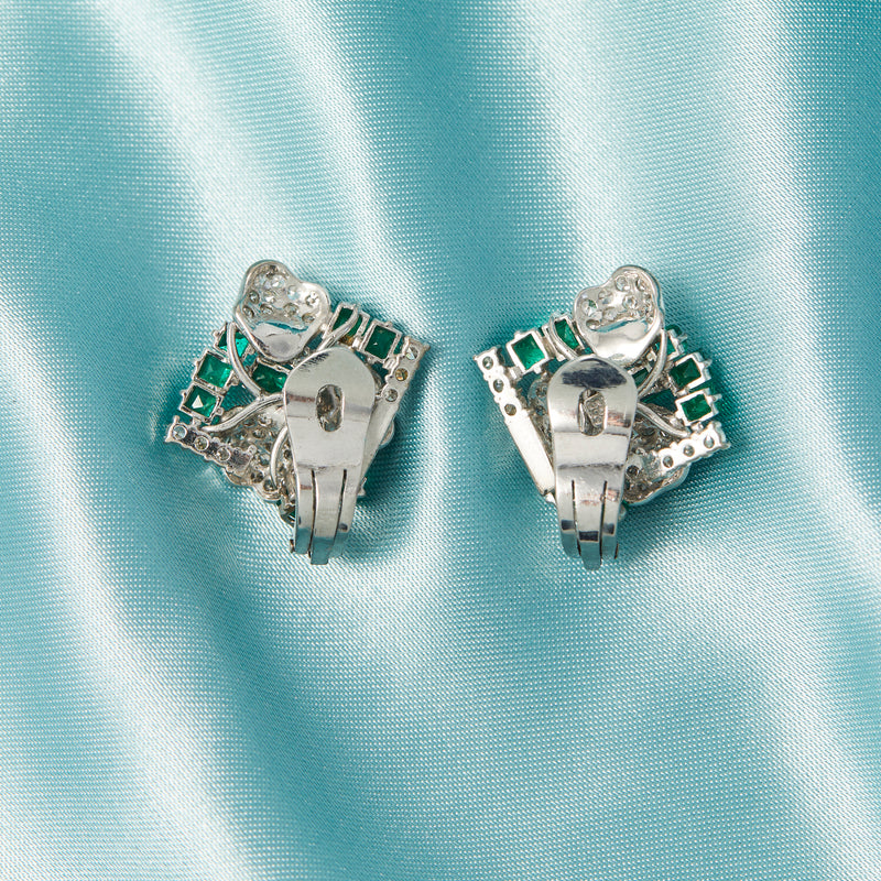 Vintage Emerald & Diamond Cocktail Earrings