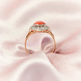 Vintage 18ct Yellow & White Gold Coral & Diamond Ring